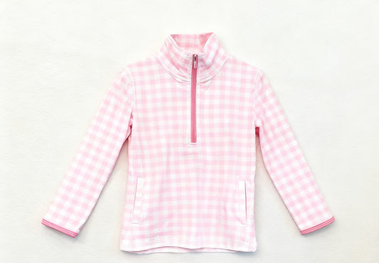 Baby Girls Pink Checked Pockets Zipper Yoga Pullovers Top Preorder