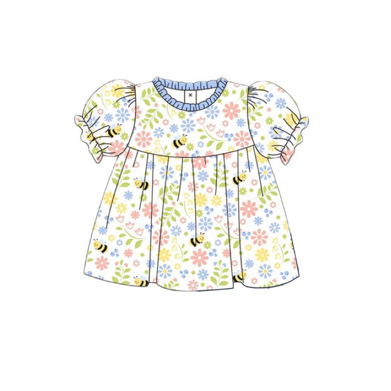 Baby Girls Short Ruffle Sleeve Floral Bee T-shirts Top Preorder