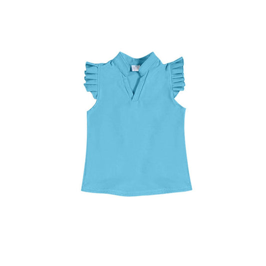 Baby Girls Blue Flutter Sleeve Button Yoga T-shirts Top Preorder