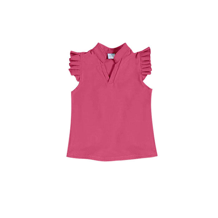 Baby Girls Hot Pink Flutter Sleeve Button Yoga T-shirts Top Preorder