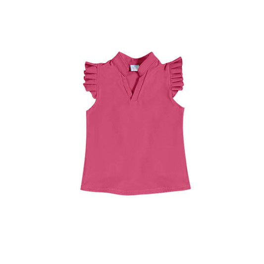 Baby Girls Hot Pink Flutter Sleeve Button Yoga T-shirts Top Preorder