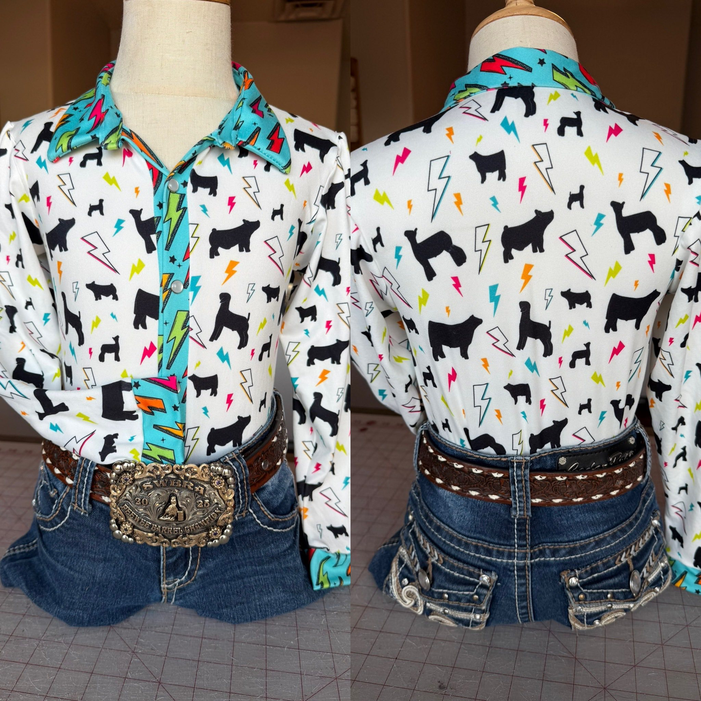 Baby Girls Long Sleeve Western Cows Lightnings Button Polo Shirts Top Preorder