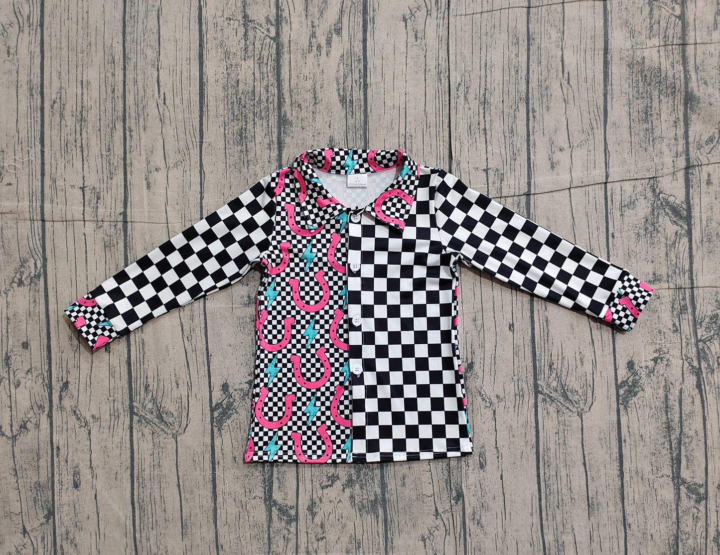 Baby Girls Shoes Lightnings Black Checked Western Button Shirts Top