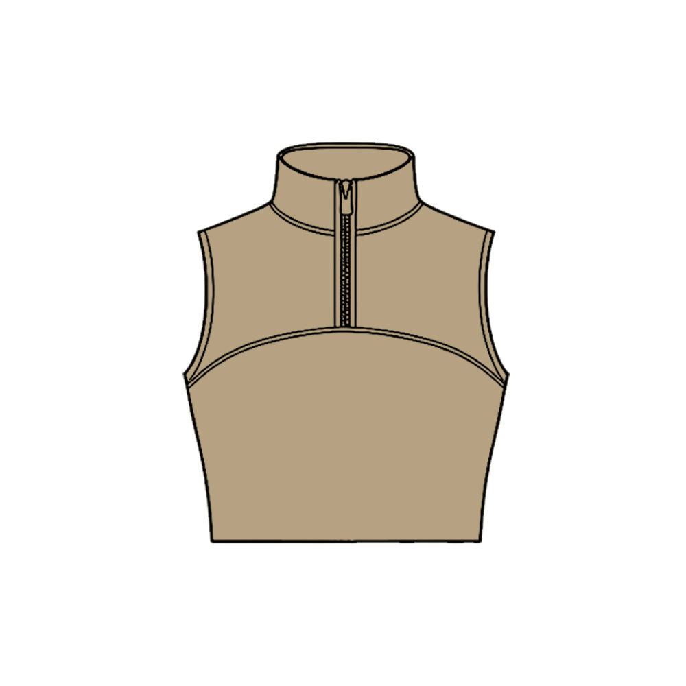 Baby Girls Khaki Sleeveless Zipper Yoga Vests Top Preorder