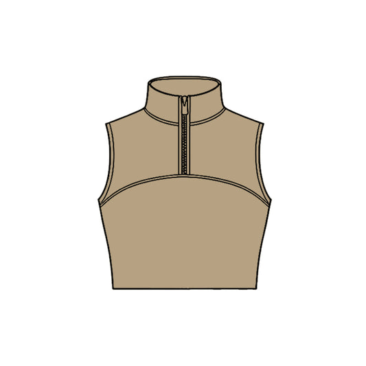 Baby Girls Khaki Sleeveless Zipper Yoga Vests Top Preorder