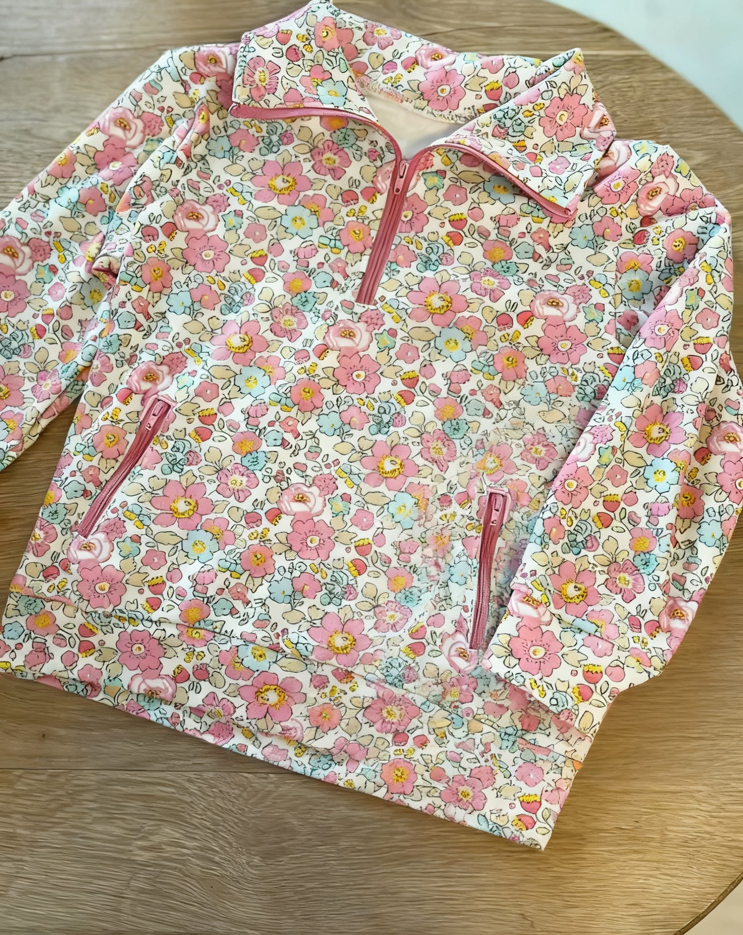 Baby Girls Pink Flowers Zipper Pockets Pullovers Top Preorder