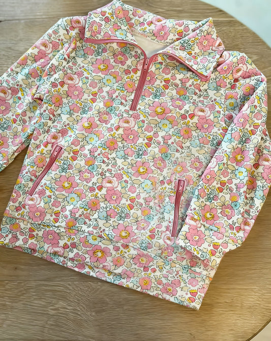 Baby Girls Pink Flowers Zipper Pockets Pullovers Top Preorder