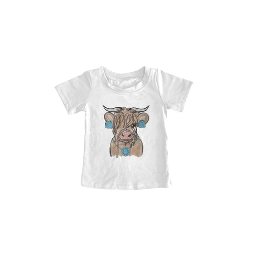 Baby Girls Short Sleeve Highland Cows Western T-shirts Top Preorder