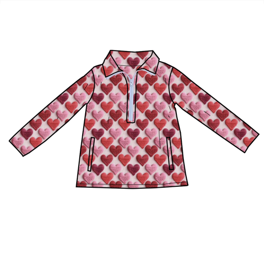 Baby Girls Long Sleeve Hearts Plaid Valentines Yoga Zipper Pockets Pullovers Top Preorder