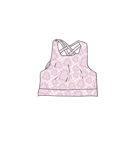 Baby Girls Strap Pink Checked Hearts Valentines Yoga Vests Top Preorder