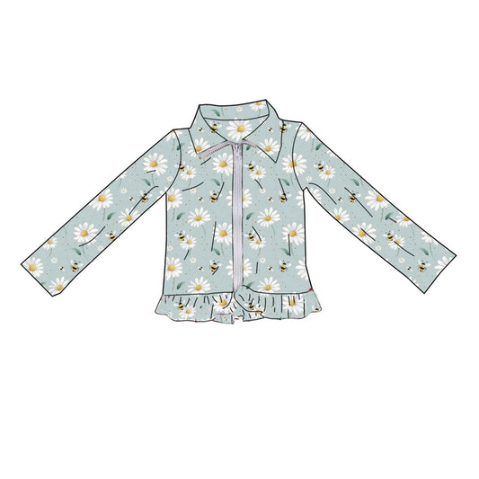 Baby Girls Long Sleeve Daisy Flowers Bees Yoga Zipper Jackets Top Preorder