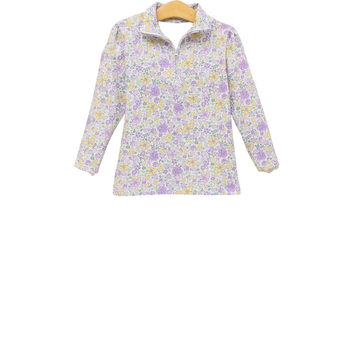 Baby Girls Lavender Flowers Long Sleeve Yoga Zipper Pullovers Top Preorder