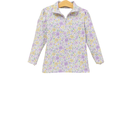 Baby Girls Lavender Flowers Long Sleeve Yoga Zipper Pullovers Top Preorder