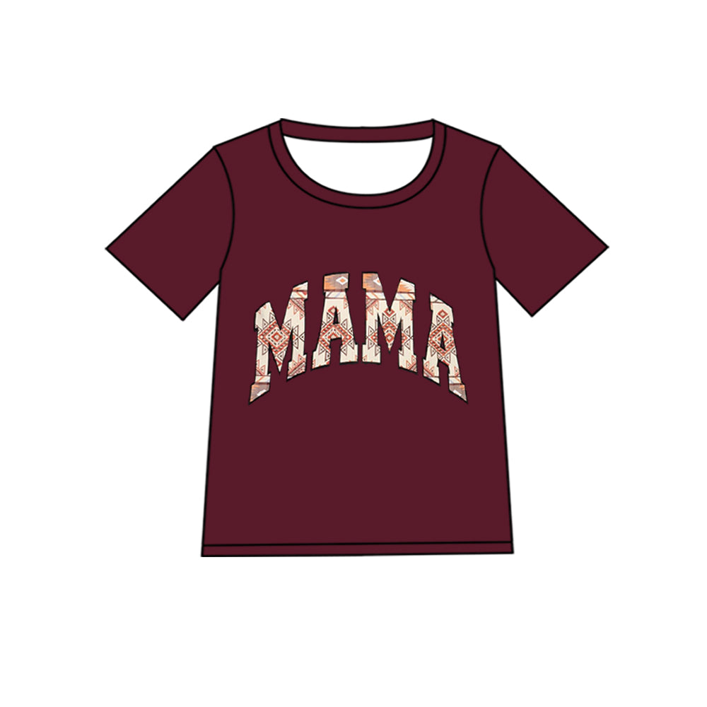 Adult Women Red Short Sleeve Aztec Mama Western T-shirts Top Preorder