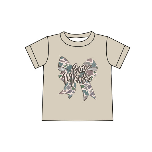 Adult Women Grey Camo Bows Mama's Boy Short Sleeve T-shirts Top Preorder