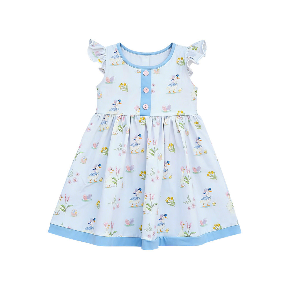 Baby Girls Flutter Sleeve Eggs Gooses Flowers Button Easter Tunic Shirts Top Preorder