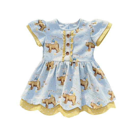 Baby Girls Short Sleeve Rabbits Bears Button Easter Tunic Shirts Top Preorder