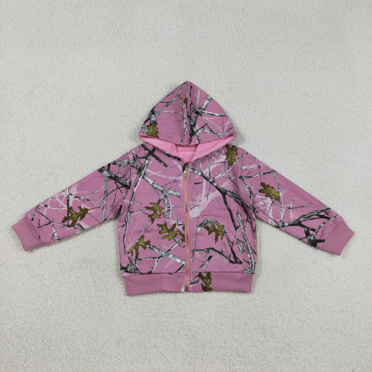 Baby Girls Pink Southern Leaves Camo Zip Pockets Hoodie Jackets Top