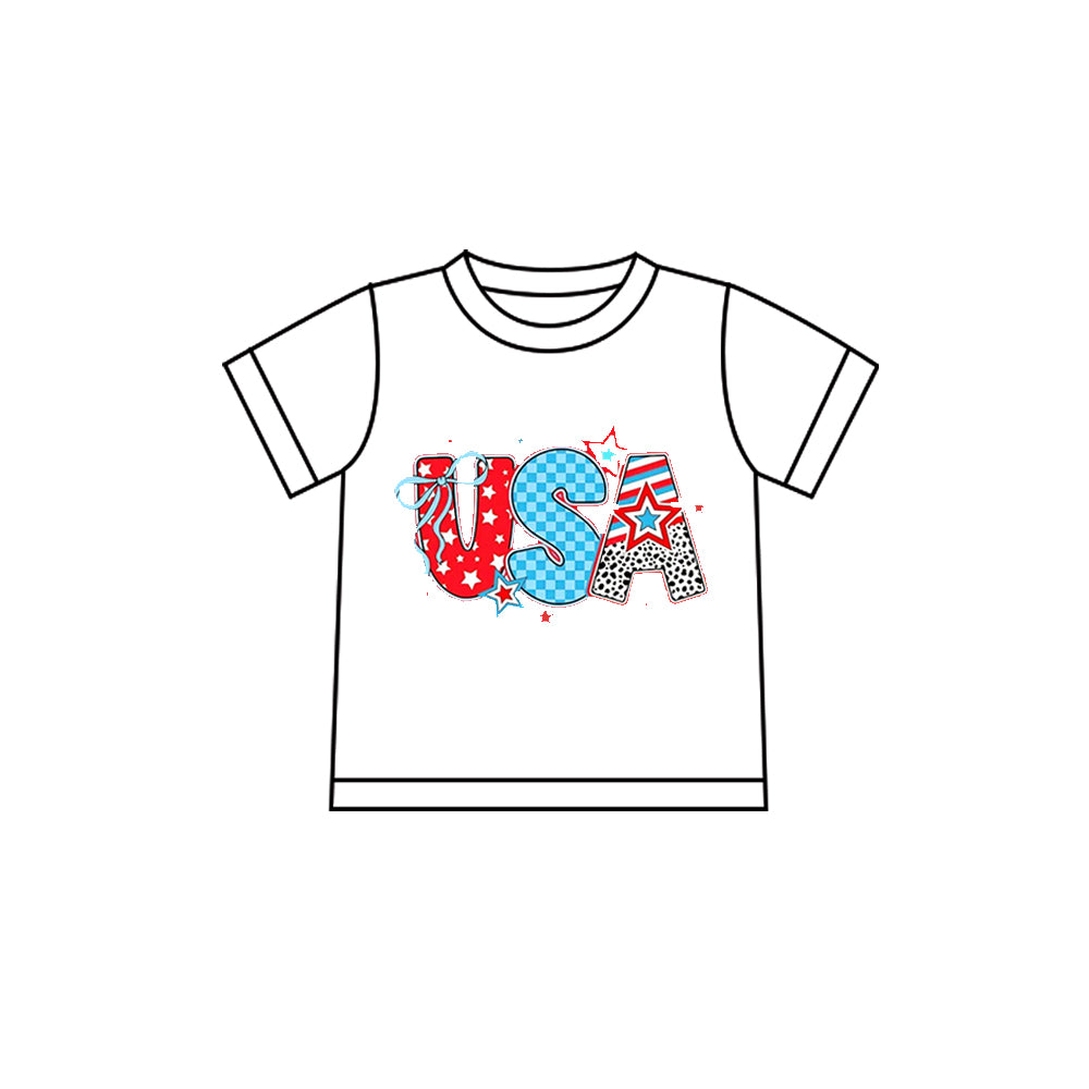 Baby Girls Short Sleeve USA Bows 4th of July T-shirts Top Preorder
