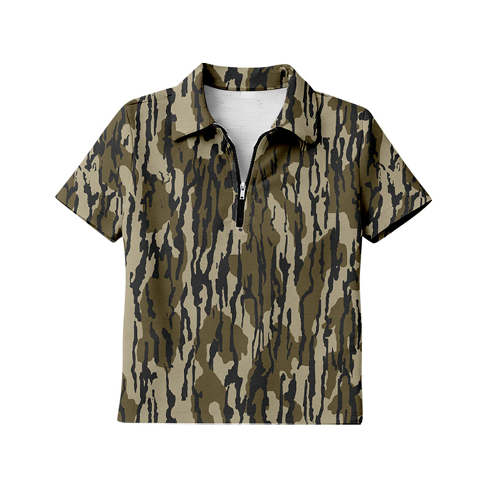 Adult Women Southern Olive Camo Short Sleeve Zipper Pullovers Top Preorder