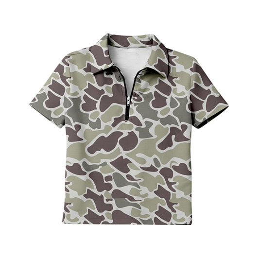 Adult Women Southern Grey Camo Short Sleeve Zipper Pullovers Top Preorder