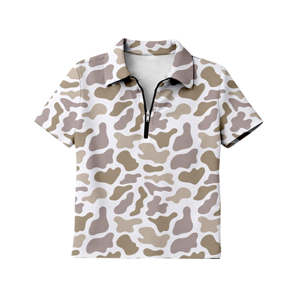 Adult Women Southern Light Khaki Camo Short Sleeve Zipper Pullovers Top Preorder