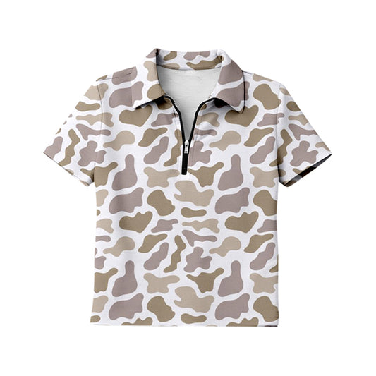 Adult Women Southern Light Khaki Camo Short Sleeve Zipper Pullovers Top Preorder