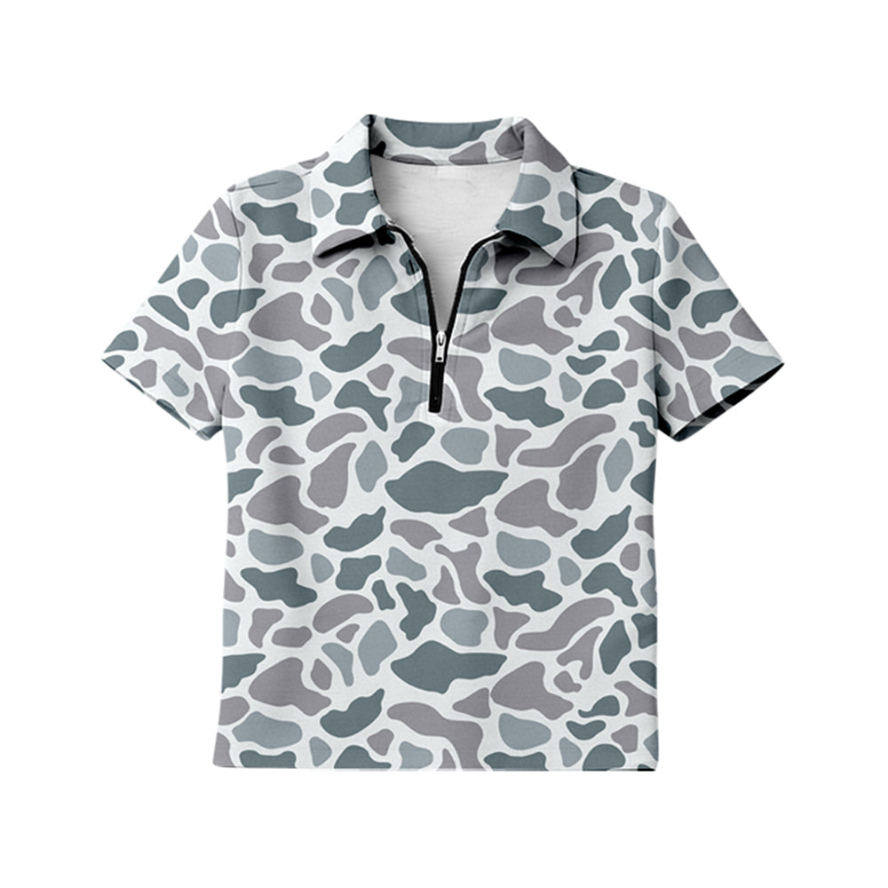 Adult Women Southern Light Grey Camo Short Sleeve Zipper Pullovers Top Preorder