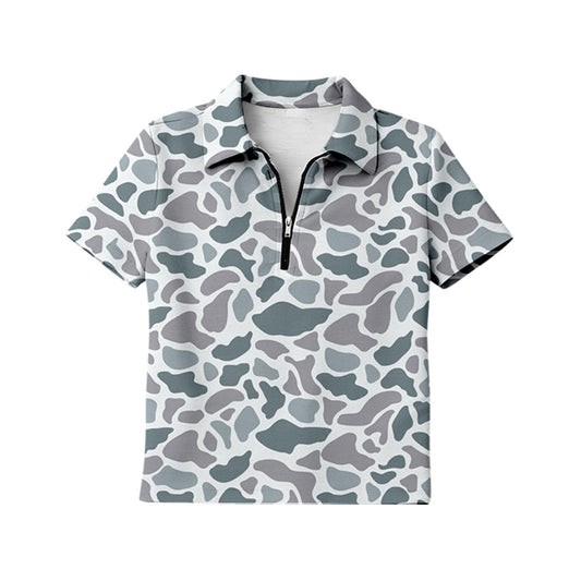 Adult Women Southern Light Grey Camo Short Sleeve Zipper Pullovers Top Preorder