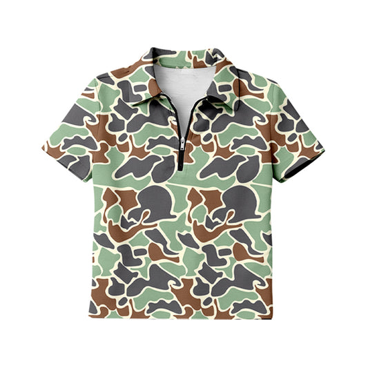 Adult Women Southern Green Camo Short Sleeve Zipper Pullovers Top Preorder