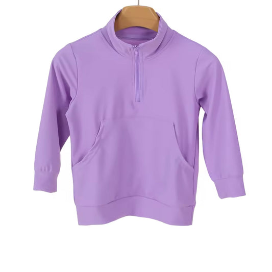 Baby Girls Purple Long Sleeve Zipper Pockets Yoga Active Pullovers Top Preorder