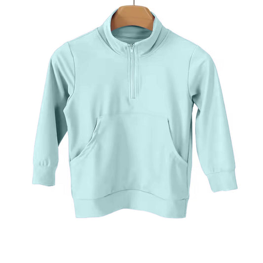 Baby Girls Blue Long Sleeve Zipper Pockets Yoga Active Pullovers Top Preorder