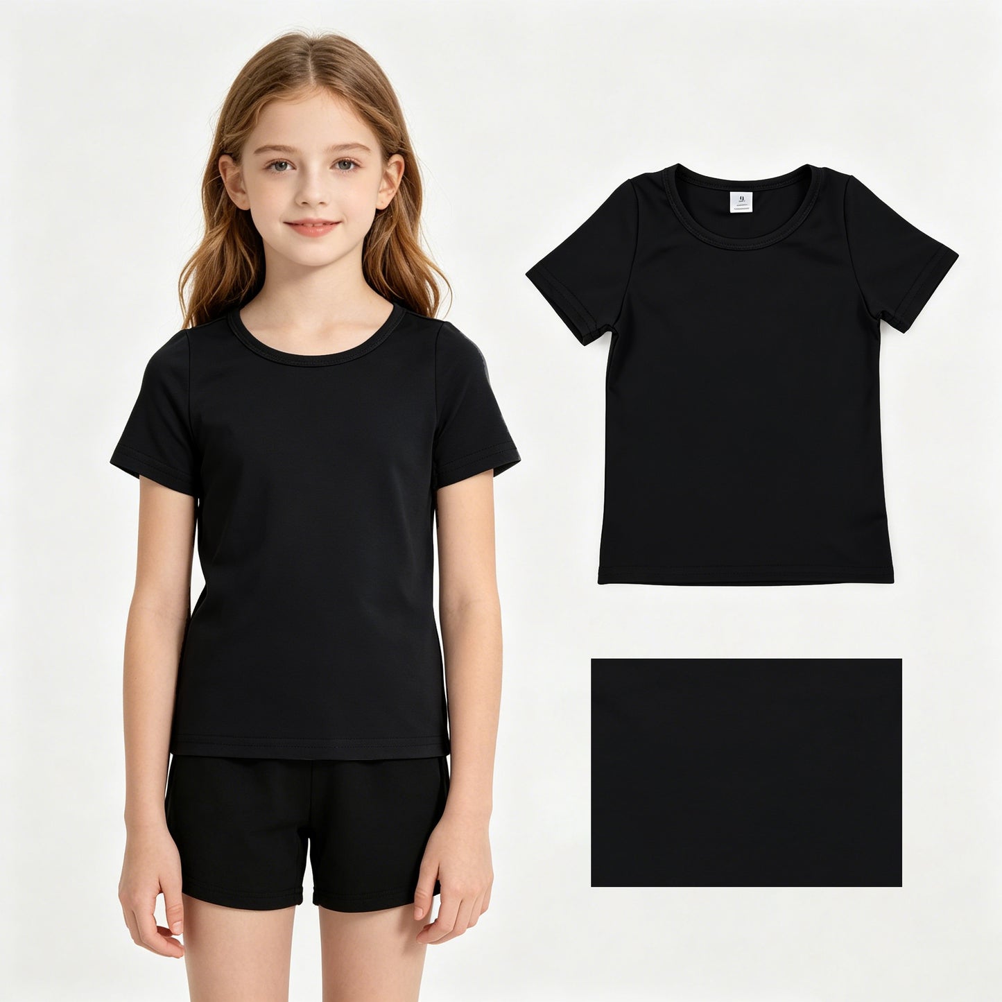 Baby Girls Black Short Sleeve Yoga Active T-shirts Top