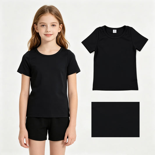 Baby Girls Black Short Sleeve Yoga Active T-shirts Top
