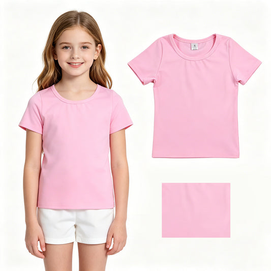 Baby Girls Light Pink Short Sleeve Yoga Active T-shirts Top