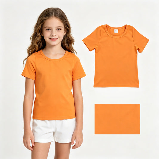 Baby Girls Orange Short Sleeve Yoga Active T-shirts Top
