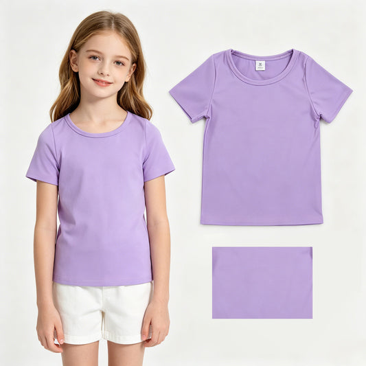 Baby Girls Purple Short Sleeve Yoga Active T-shirts Top