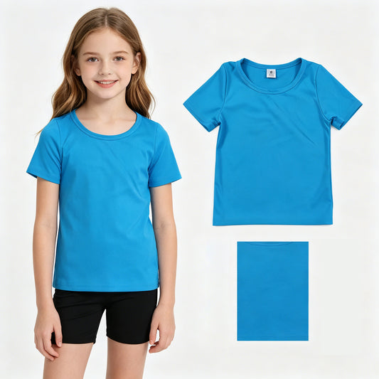 Baby Girls Hot Blue Short Sleeve Yoga Active T-shirts Top