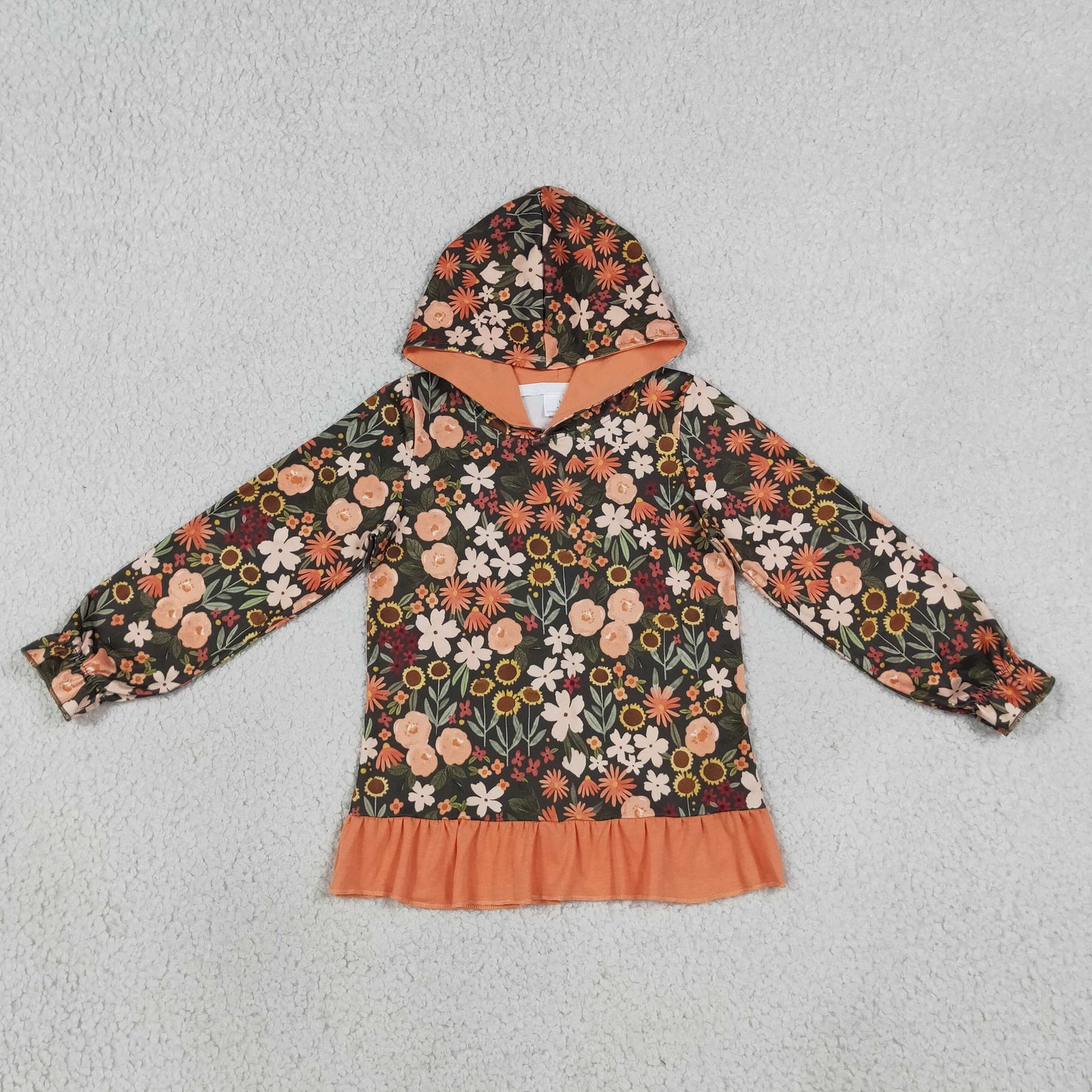 Baby Girls Long Sleeve Colorful Flowers Fall Ruffle Hoodies Top