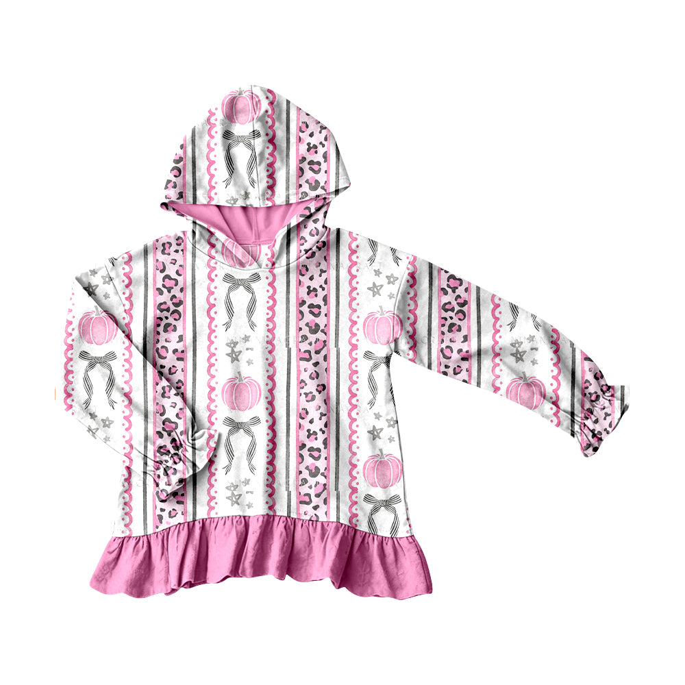 Baby Girls Bows Pumpkins Stripe Fall Ruffle Hoodies Top Preorder