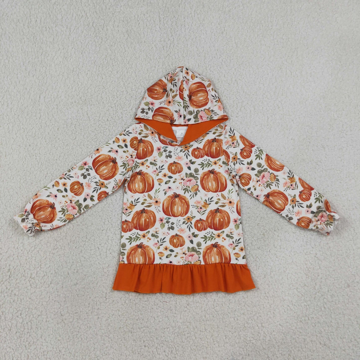 Sibling Baby Girls Flowers Pumpkins Fall Ruffle Hoodies Top