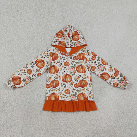 Baby Girls Flowers Pumpkins Fall Ruffle Hoodies Top