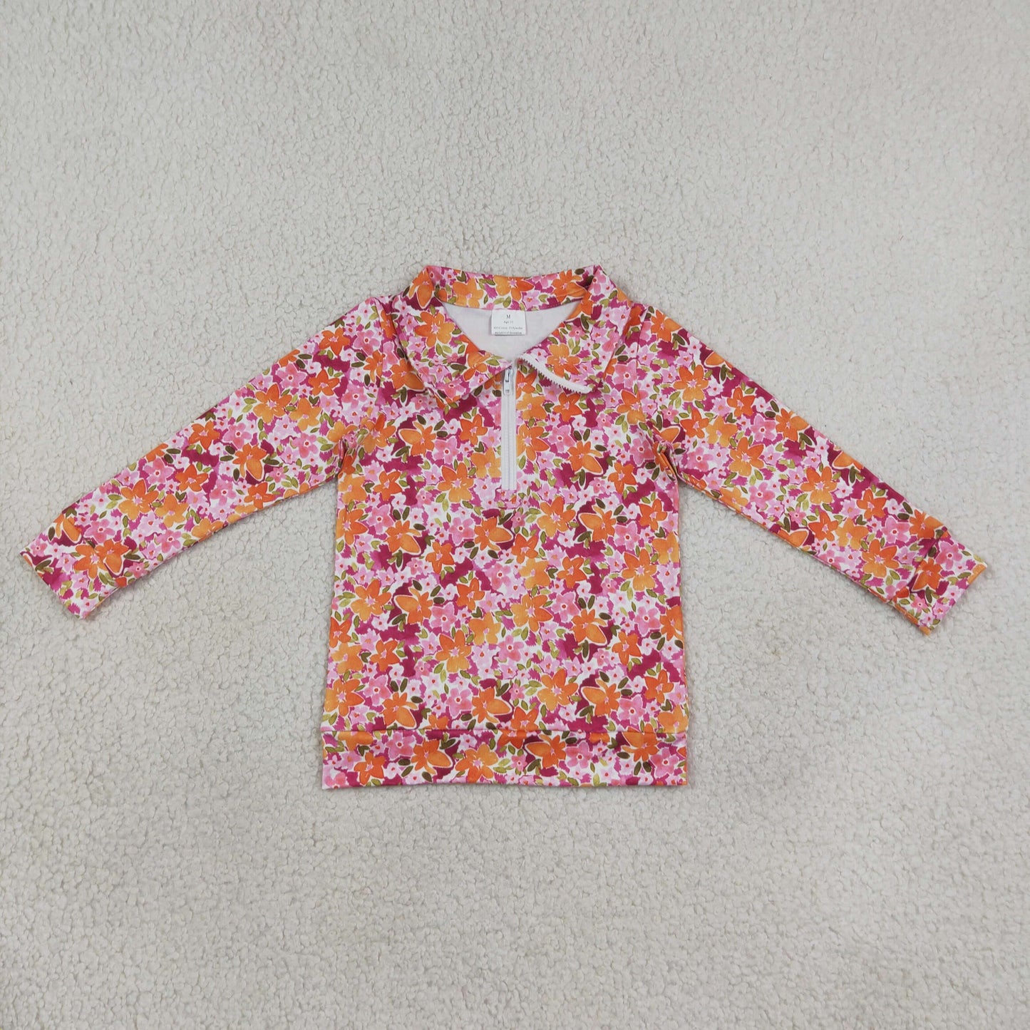 Baby Girls Long Sleeve Colorful Flowers Fall Zipper Pullovers Top