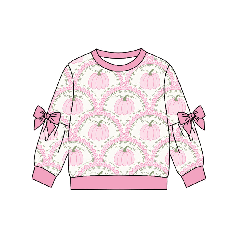 Baby Girls Long Sleeve Pink Bows Pumpkins Fall T-shirt Top Preorder