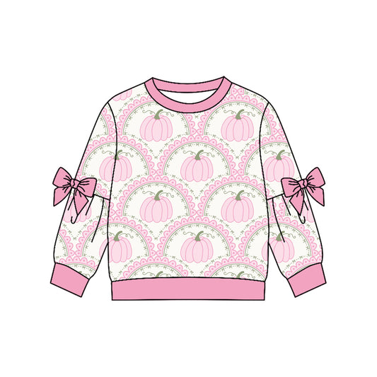 Baby Girls Long Sleeve Pink Bows Pumpkins Fall T-shirt Top Preorder