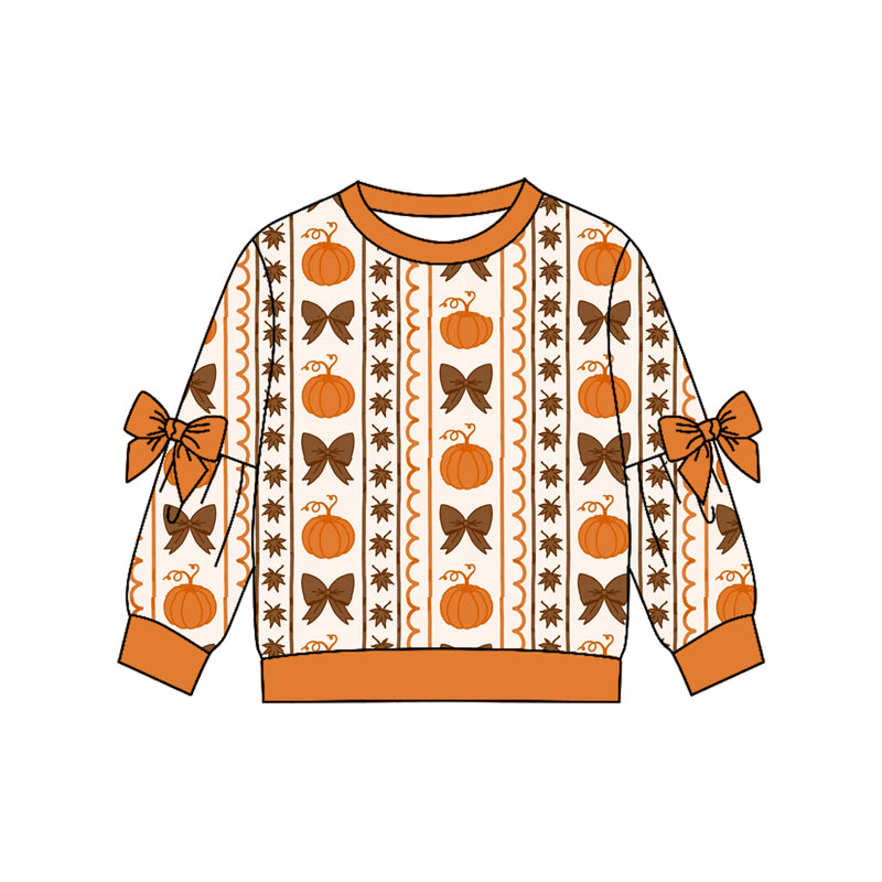 Baby Girls Long Sleeve Bows Pumpkins Stripe Fall T-shirt Top Preorder