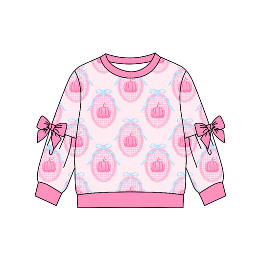 Baby Girls Long Sleeve Pink Bows Pumpkins Checked Fall T-shirt Top Preorder