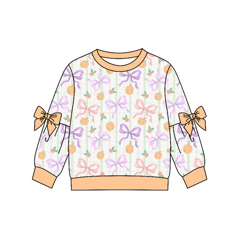 Baby Girls Long Sleeve Colorful Bows Checked Pumpkins Fall T-shirt Top Preorder