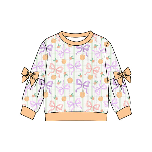 Baby Girls Long Sleeve Colorful Bows Checked Pumpkins Fall T-shirt Top Preorder