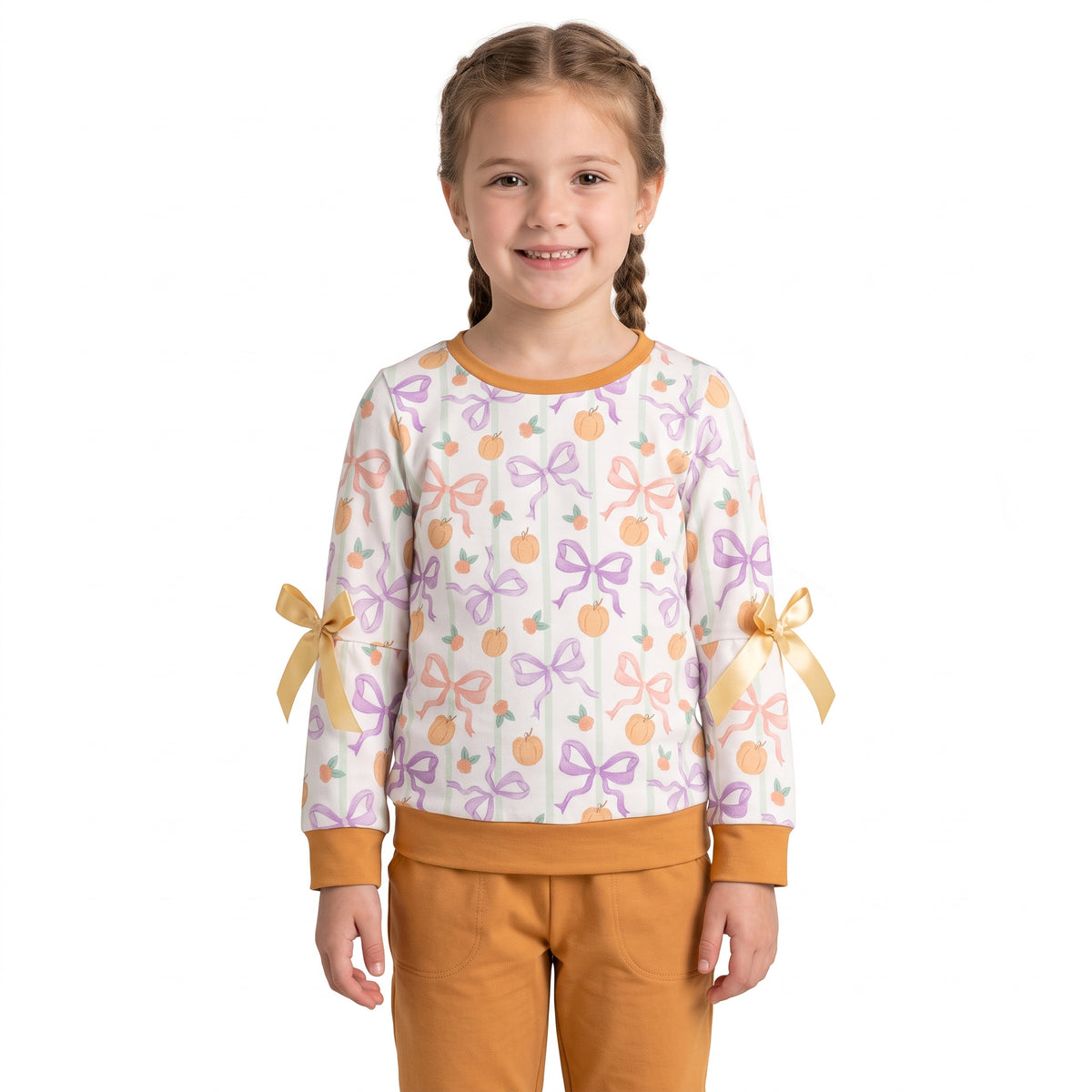 Baby Girls Long Sleeve Colorful Stripe Bows Pumpkins Fall T-shirt Top
